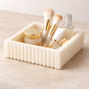 White Marble Square Fluted Storage Box