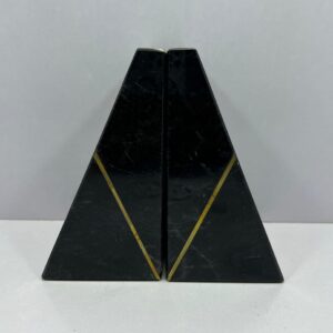 Jutt Black Marble Bookends with Brass Strip