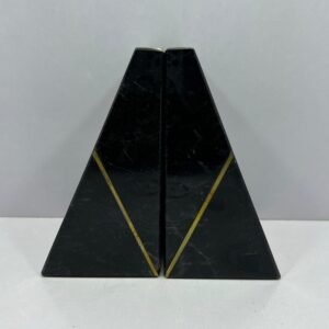 Jutt Black Marble Bookends with Brass Strip