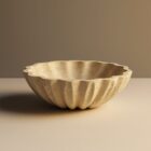 Travertine Marble Fluted Curved Bowl Handcrafted Natural Stone Decor