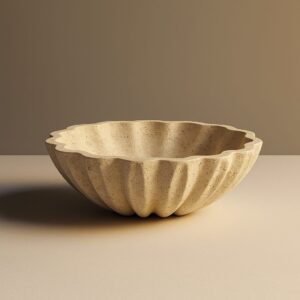 Travertine Marble Fluted Curved Bowl Handcrafted Natural Stone Decor