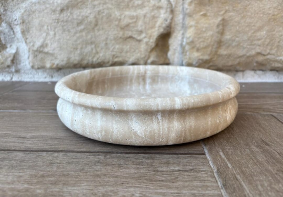 Travertine Stone Fruit Bowl – Handcrafted Natural Stone Centerpiece