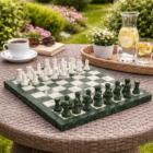 Forest Green and White Marble Chess Board