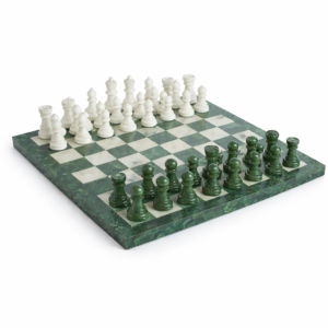 Forest Green and White Marble Chess Board