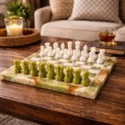 Green Onyx and White Marble Chess Board