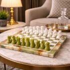 Green Onyx and White Marble Chess Board