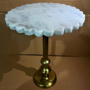 White Marble Table with Brass Base and Fluted Top
