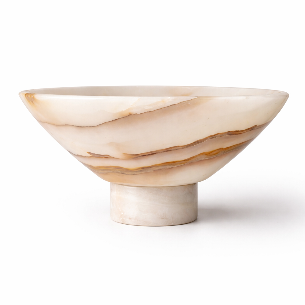 White Onyx Decorative Bowl with Solid Marble Base
