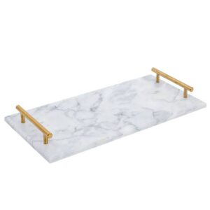 White Marble Tray with Brass Handle