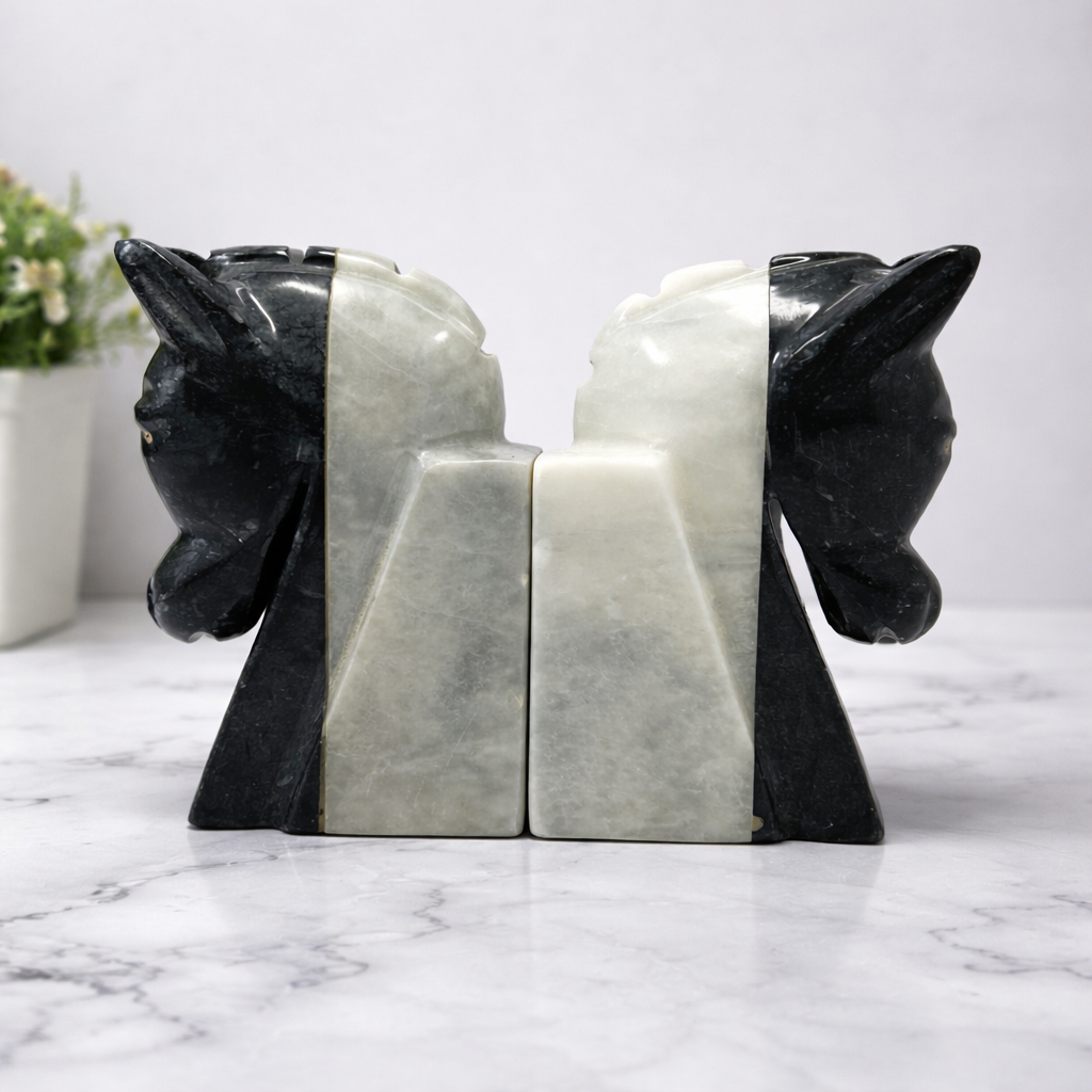 marble horse head bookends